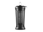 Black electric insect killer with a grid design and a handle, on a white background.