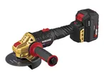 Cordless angle grinder with a 4.0Ah battery, featuring a gold-colored head and red accents.