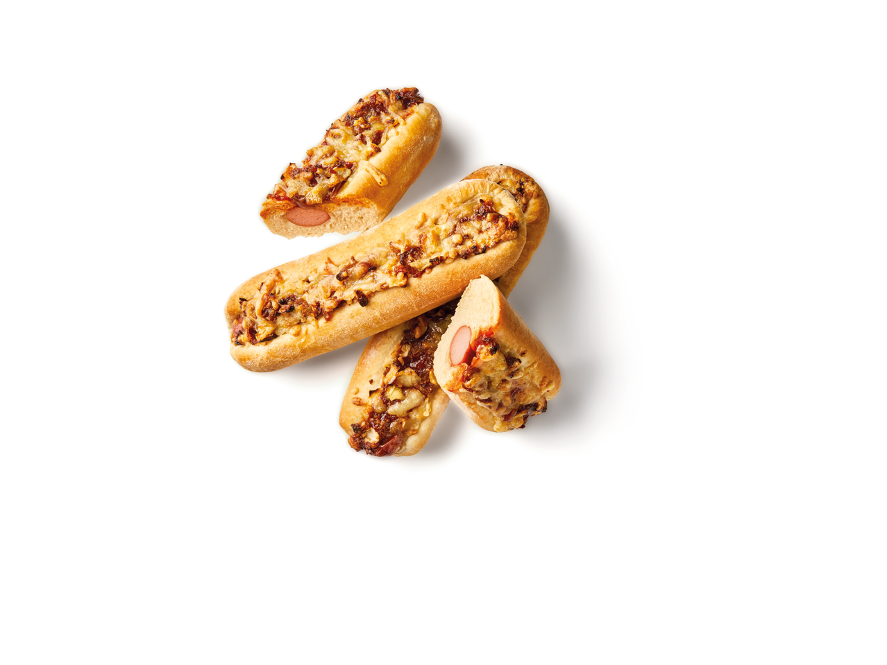 Käse-Zwiebel-Wurstbrötchen.