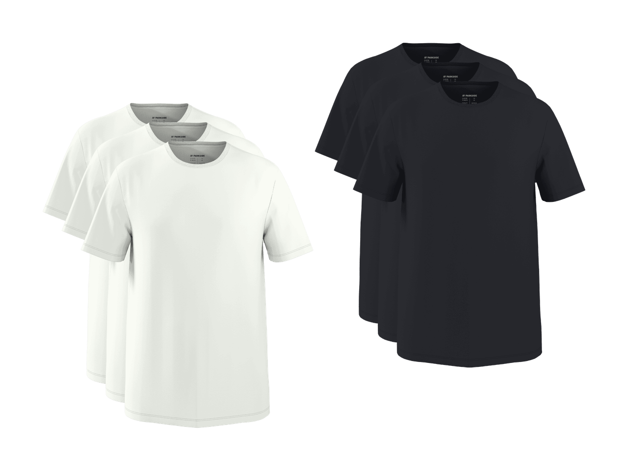 Lot de trois t-shirts blancs et trois t-shirts noirs pour hommes, taille M.