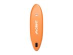 Orange inflatable stand-up paddleboard with a white bottom and black fin box.
