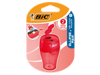 Red BIC Ellipse Maxi pencil sharpener with two holes.