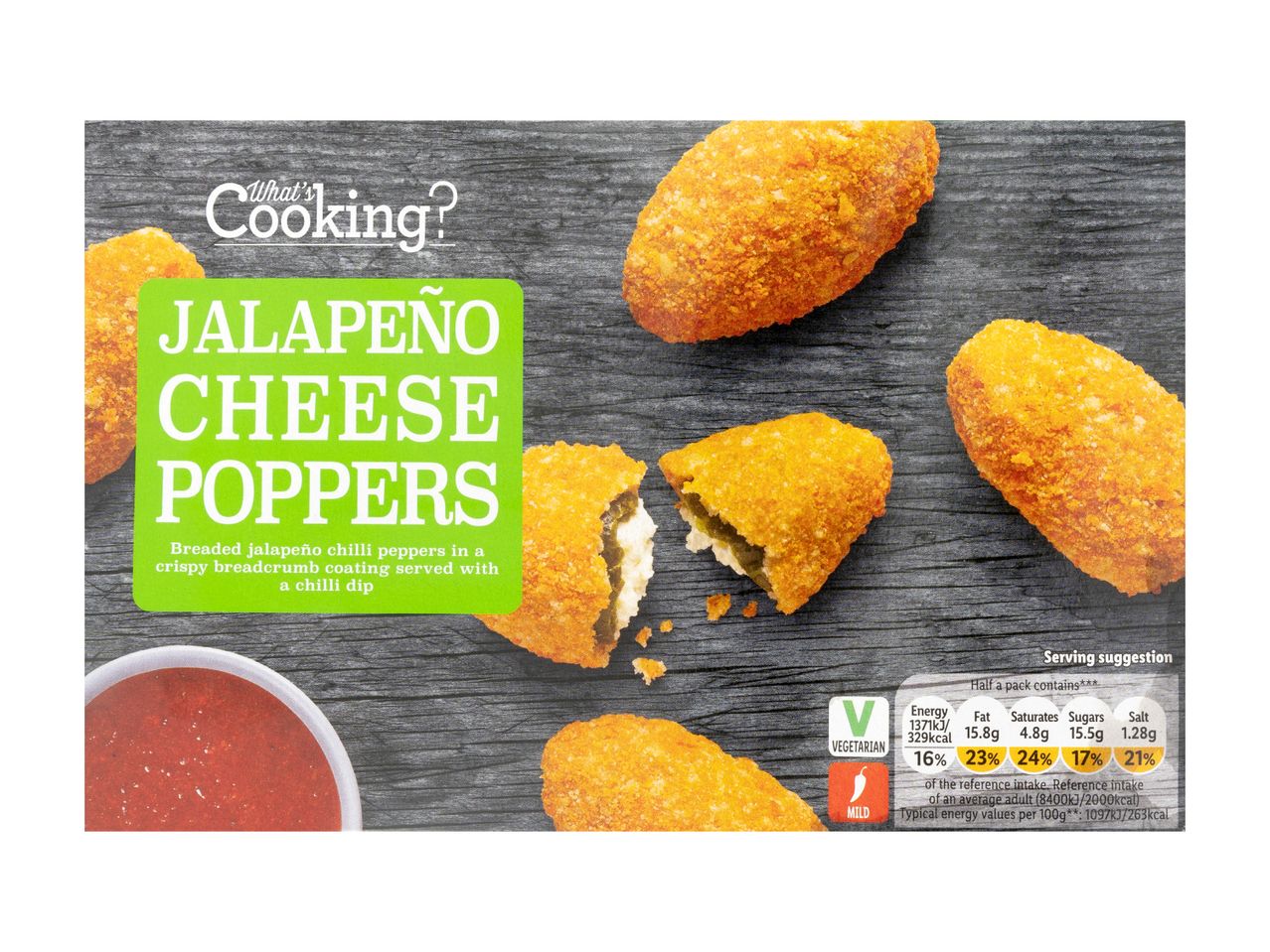 Jalapeño cheese poppers with a chilli dip, vegetarian and mild.