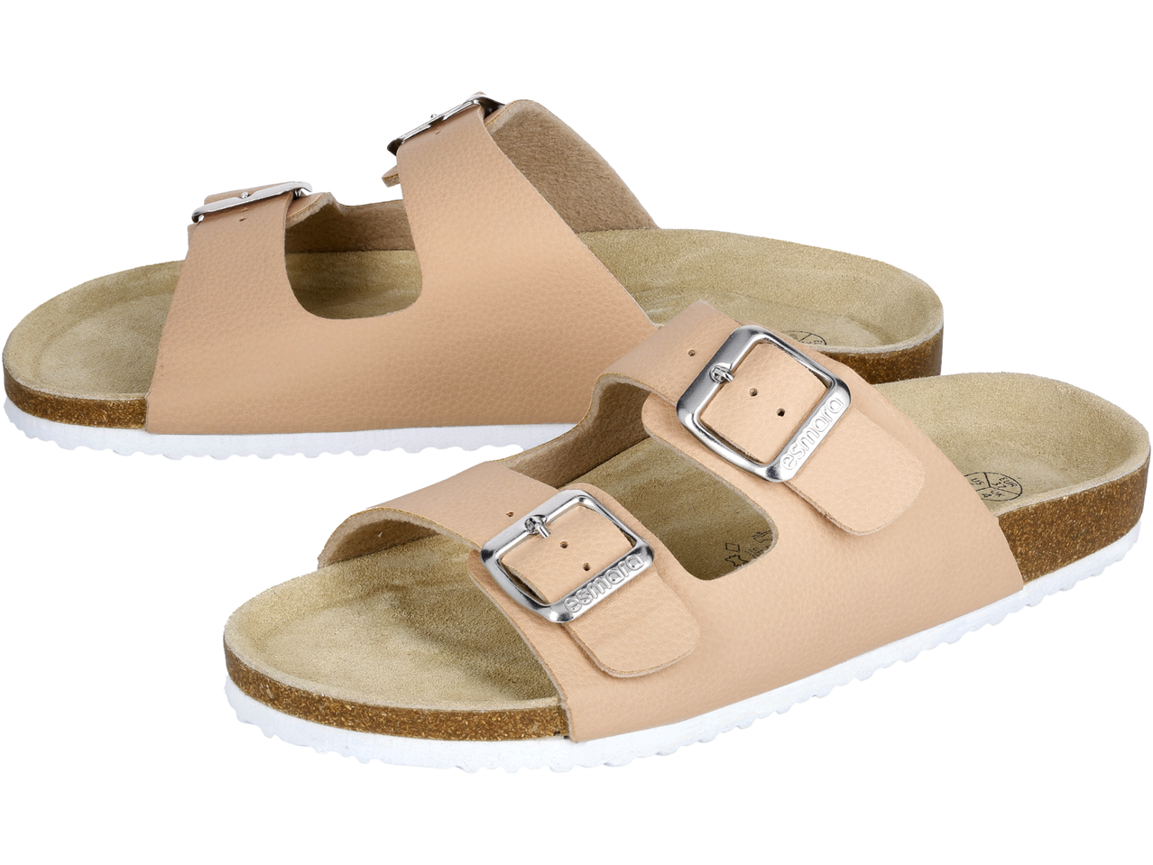 Ženske natikače esmara® bež boje s dva remena i metalnim kopčama.