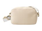 Beige skuldertaske i imiteret læder med stribet rem.