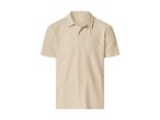 A light beige short-sleeved polo shirt with a collar and two buttons.