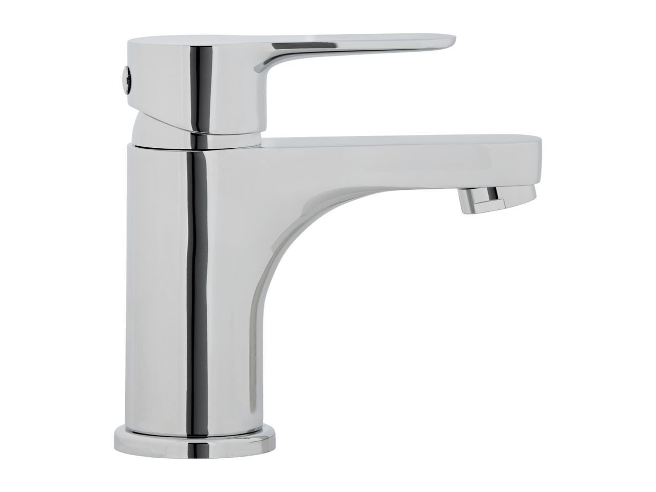 A chrome single-lever basin mixer tap.