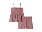 Pink smocked camisole top and matching shorts set for children.