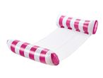 Pink and white striped inflatable pool hammock float.