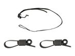 Black plastic cable ties and a black cord with a hook