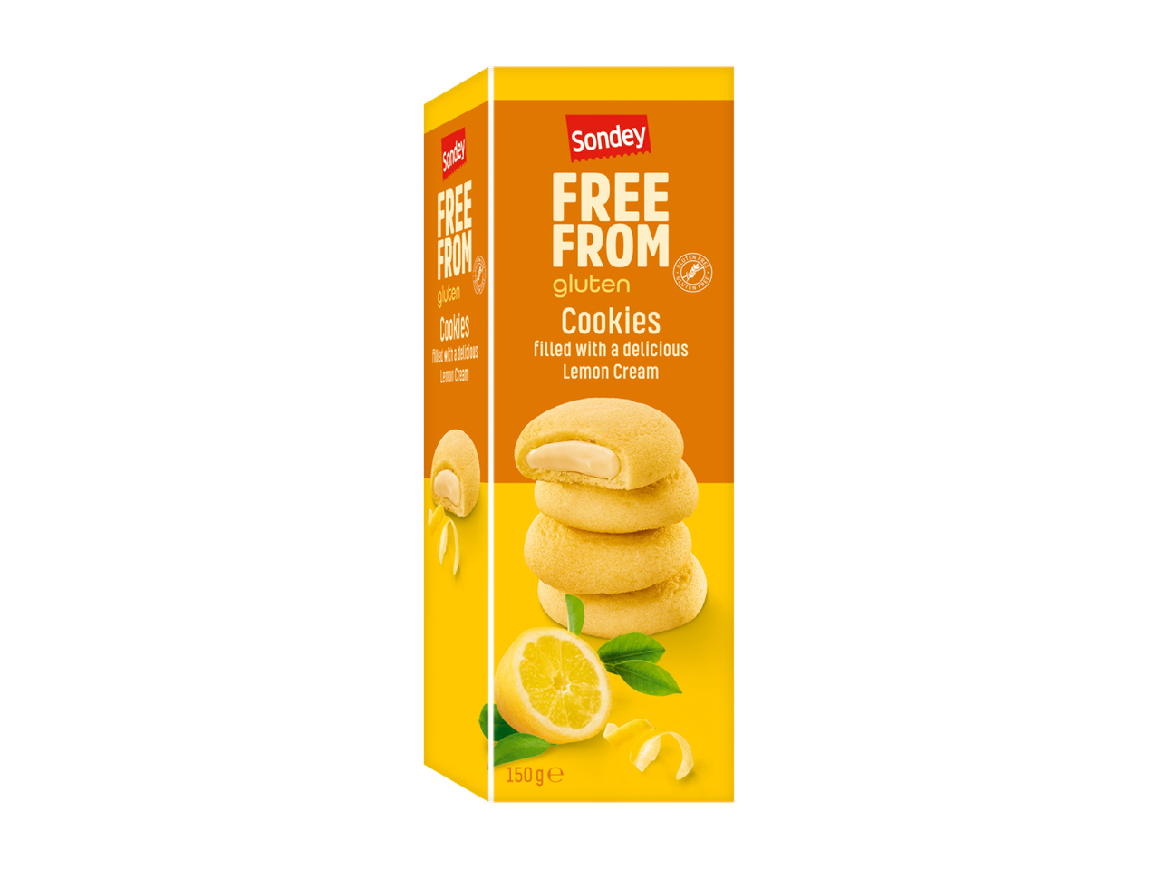 Biscoitos Sondey sem glúten recheados com creme de limão.