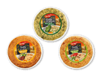 Tre spanske kartoffelomeletter: en med chorizo, en med spinat og en med peberfrugt, alle 500g.