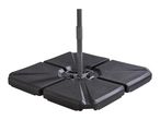 Black square umbrella base with four fillable segments and a central pole holder.