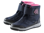 Детски сини зимни ботуши с розова подплата и велкро закопчаване.