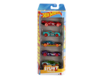 A 5-pack of toy cars in a clear plastic package, featuring various colorful stunt track vehicles.