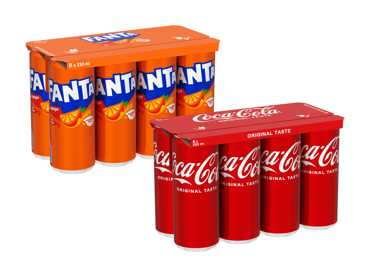 Fanta Orange und Coca-Cola Original Taste 8er-Packs