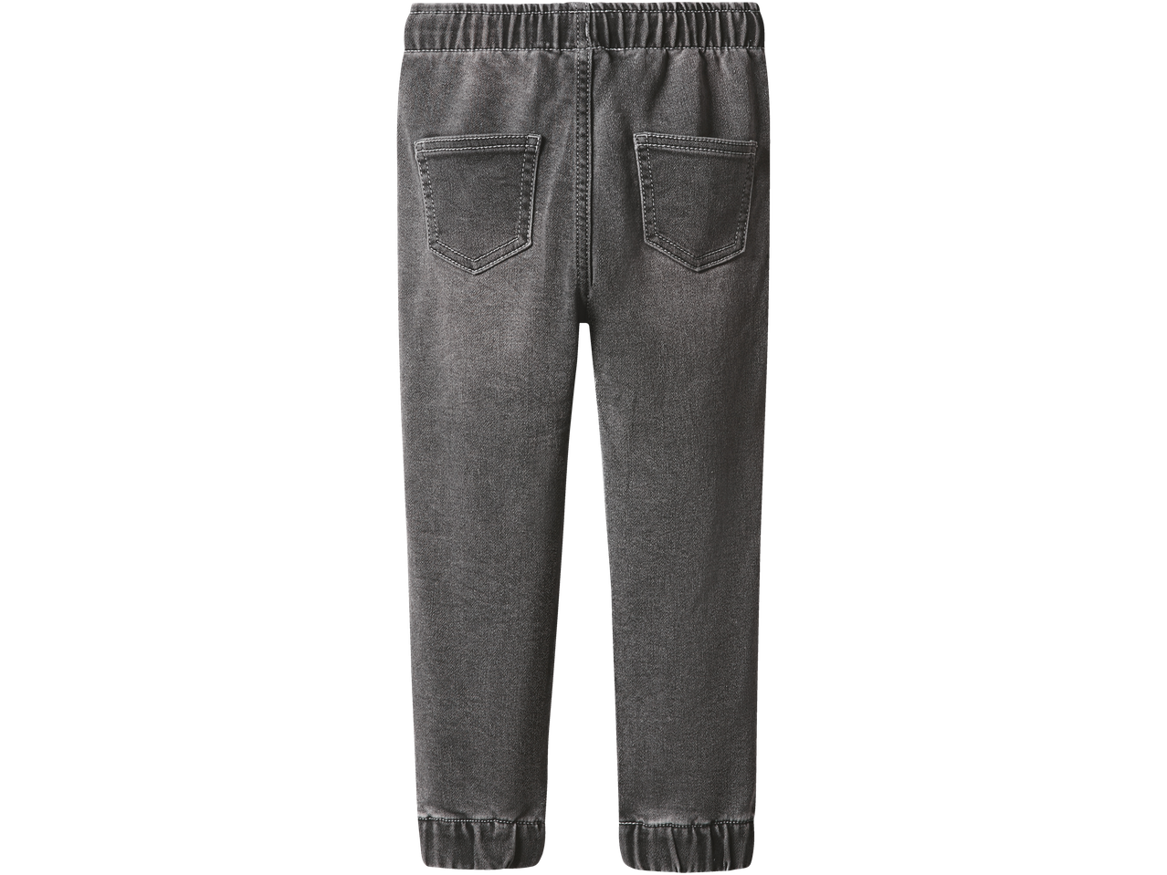 Sive teksas jogger pantalone sa elastičnim strukom i ranflama, sa zadnjim džepovima.
