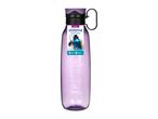 Purple 850ml reusable plastic water bottle with a black carrying loop and lid.