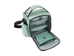 Eine mintgrüne Kühltasche mit herausnehmbaren Kühlplatten ist geöffnet und zeigt ihr Inneres.