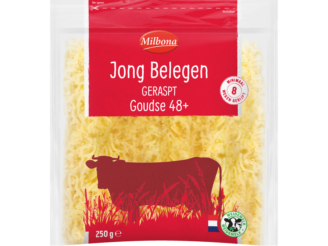 Milbona jonge belegen geraspte Gouda 48+.