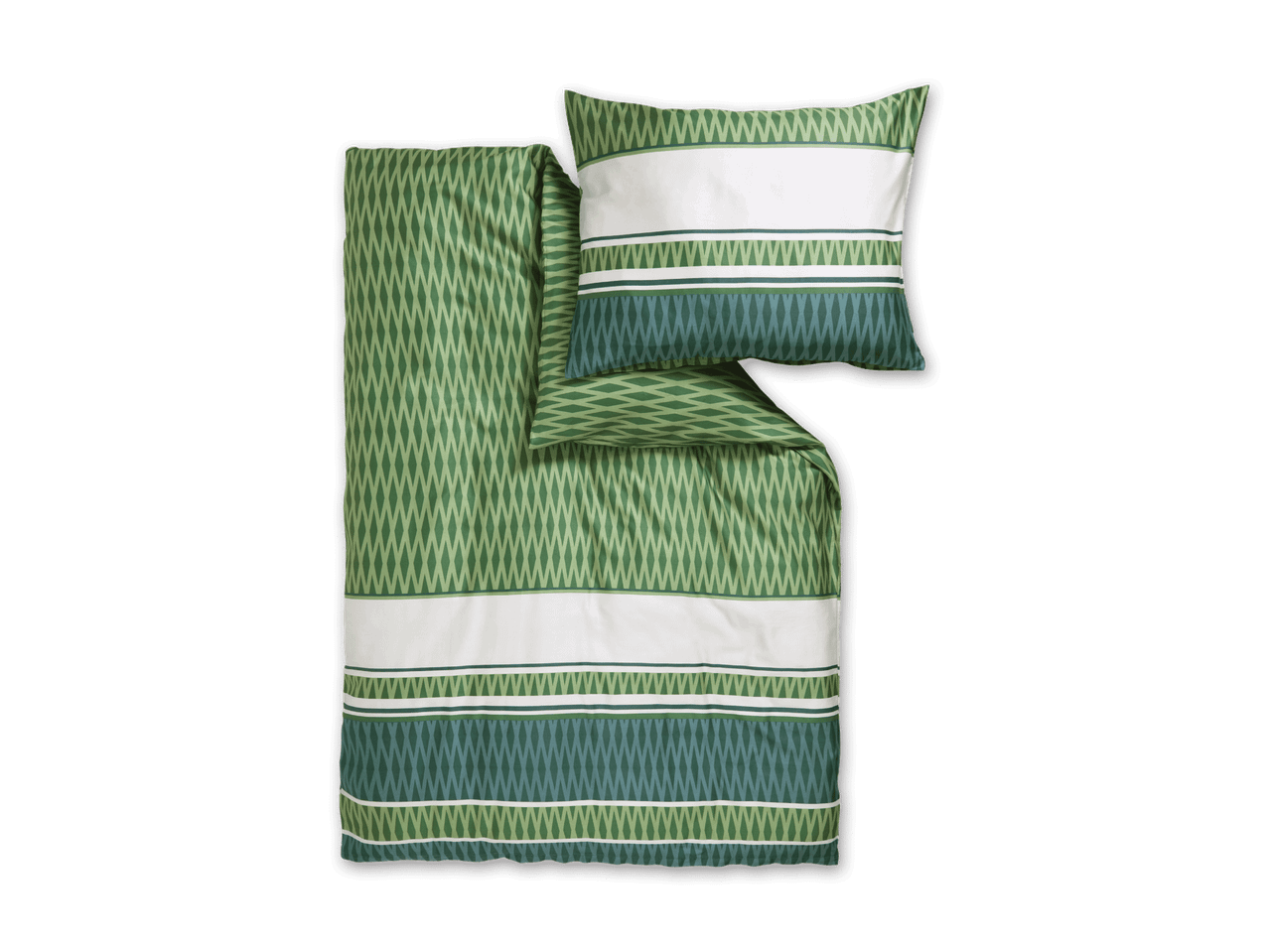 Bettwäsche-Set in Grün mit geometrischem Muster und weißen Streifen