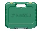 Green tool case with a handle and latches, featuring a textured surface.
