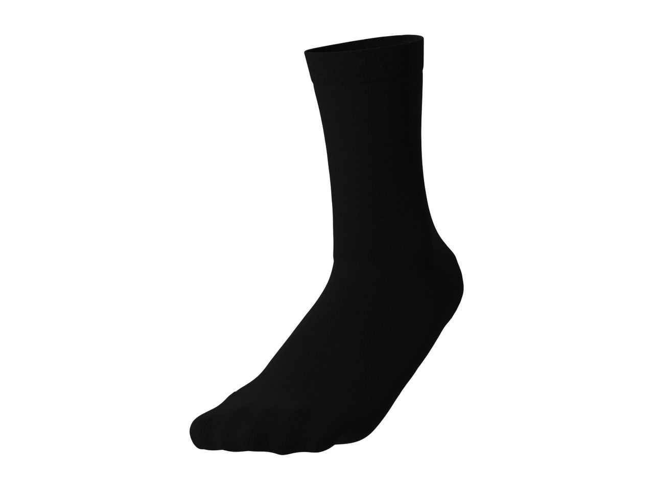 A single black crew sock shown from the side against a white background.