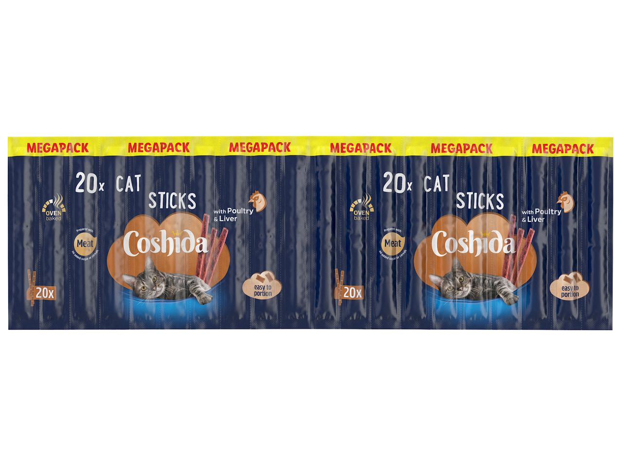 Coshida sticks για γάτες, 2 mega συσκευασίες των 20, με πουλερικά & συκώτι.