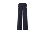 Dunkelblaue weite Hose mit goldenen Knöpfen an der Taille