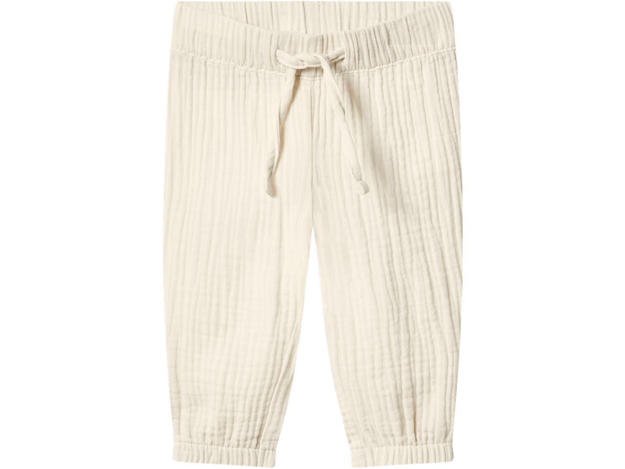 Pantaloni de muselină LUPILU de culoare ecru cu talie elastică și șnur.