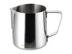 Stainless steel milk frothing pitcher with a handle and a pouring spout