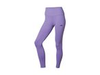 Purple high-waisted athletic leggings with a small black logo on the thigh.