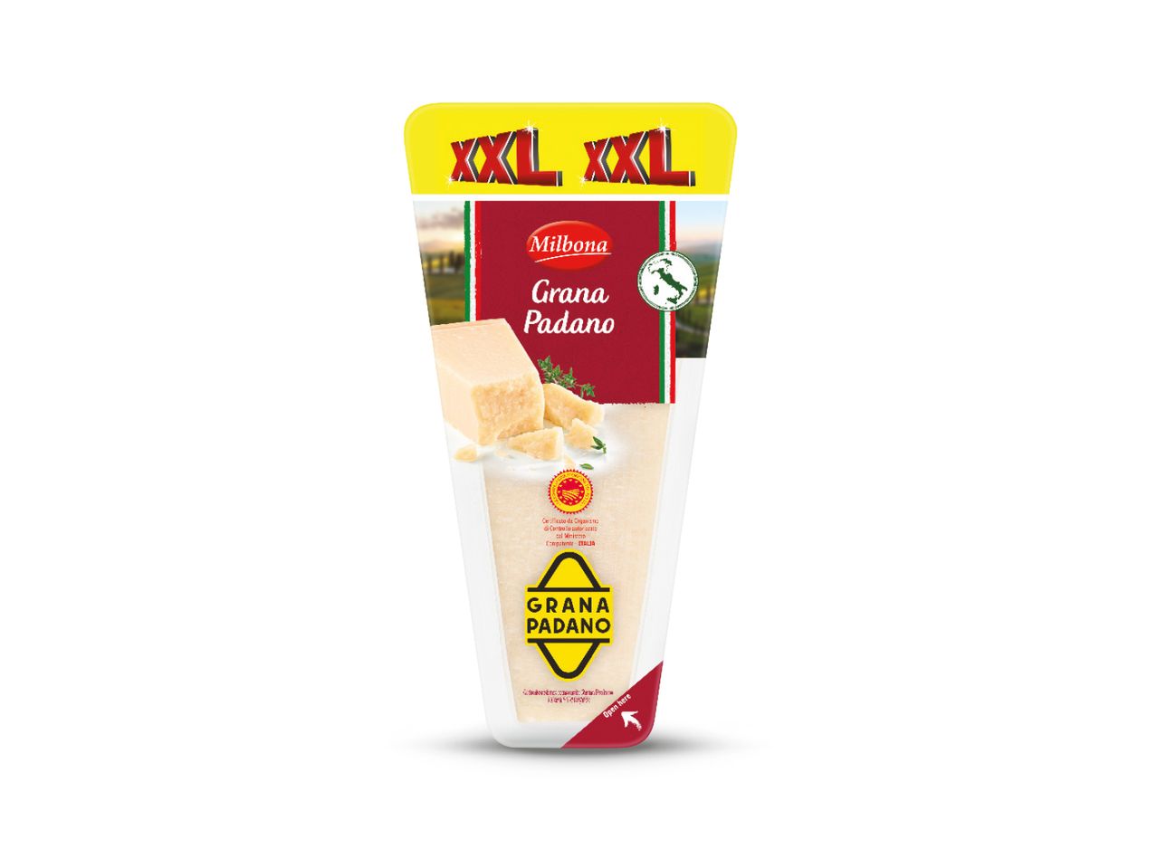 Pakiranje Milbona Grana Padano sira XXL veličine.