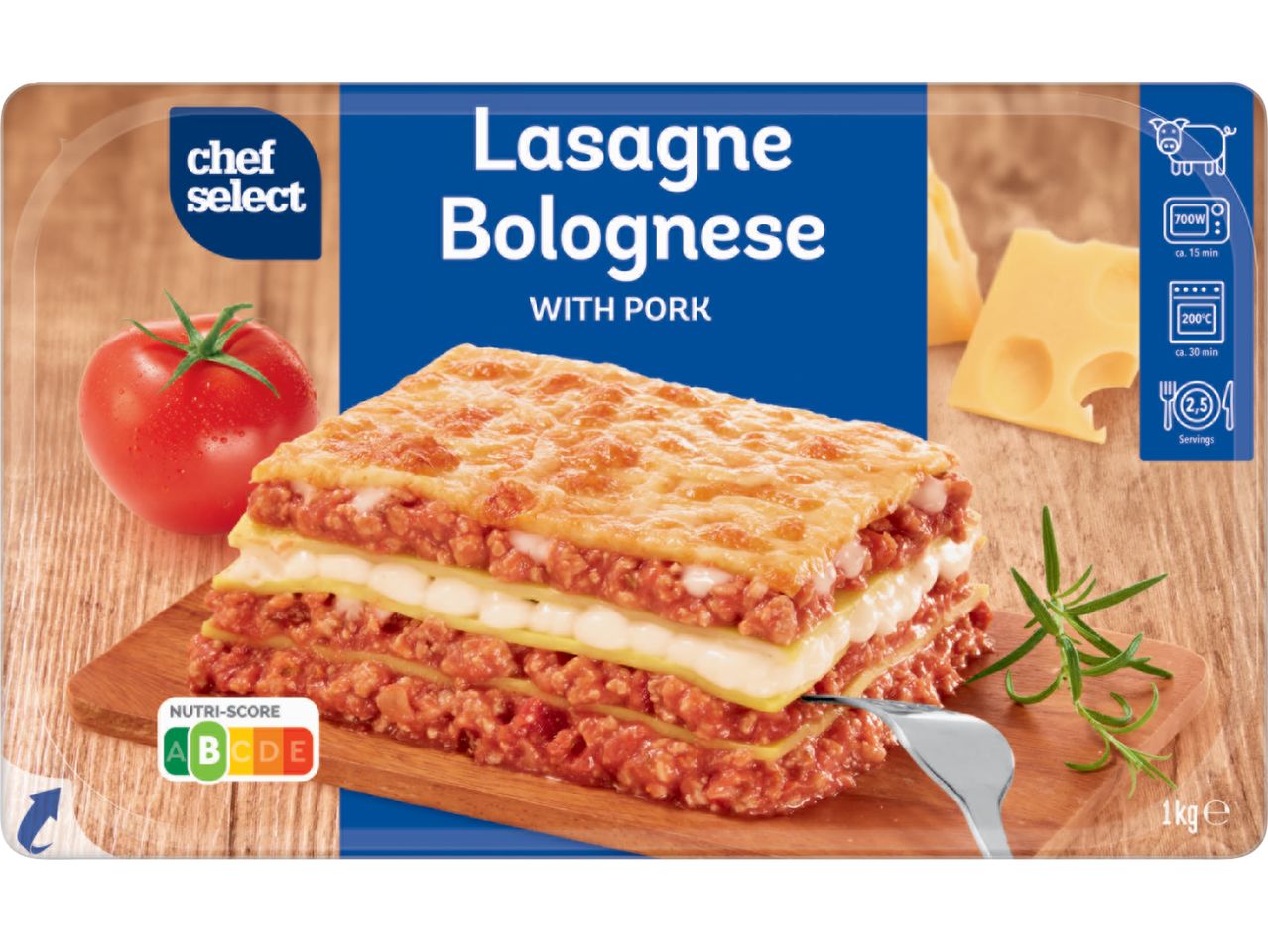Опаковка Chef Select Lasagne Bolognese с Nutri-Score A.