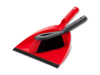 Ein Vileda Kehrset mit roter Kehrschaufel und schwarzer Bürste.