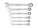 A set of six silver Parkside Flexi-Head Ratchet Spanners, ranging from sizes 8 to 17.