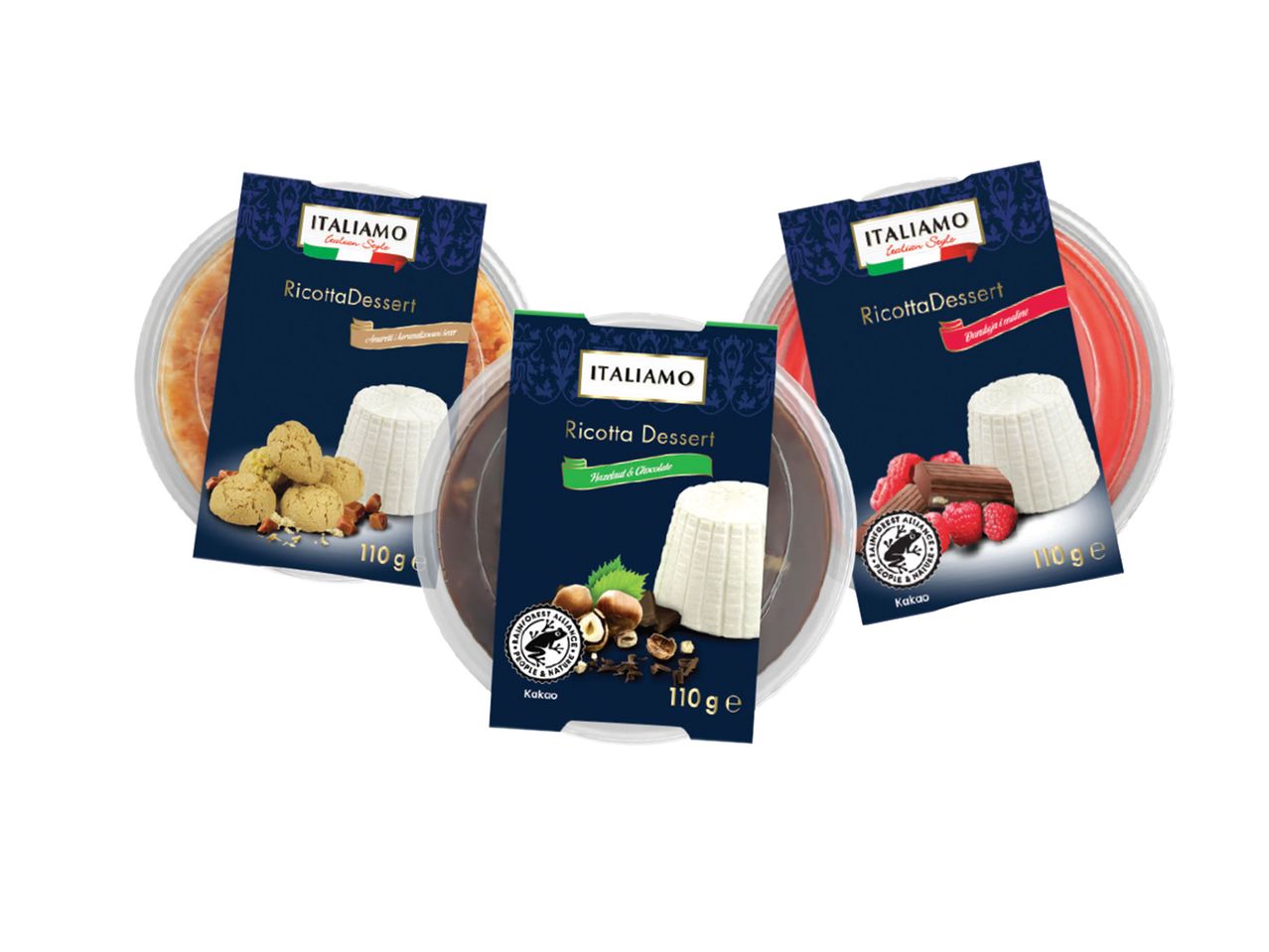 Tri posudice PrimaDonna pudinga sa različitim ukusima.