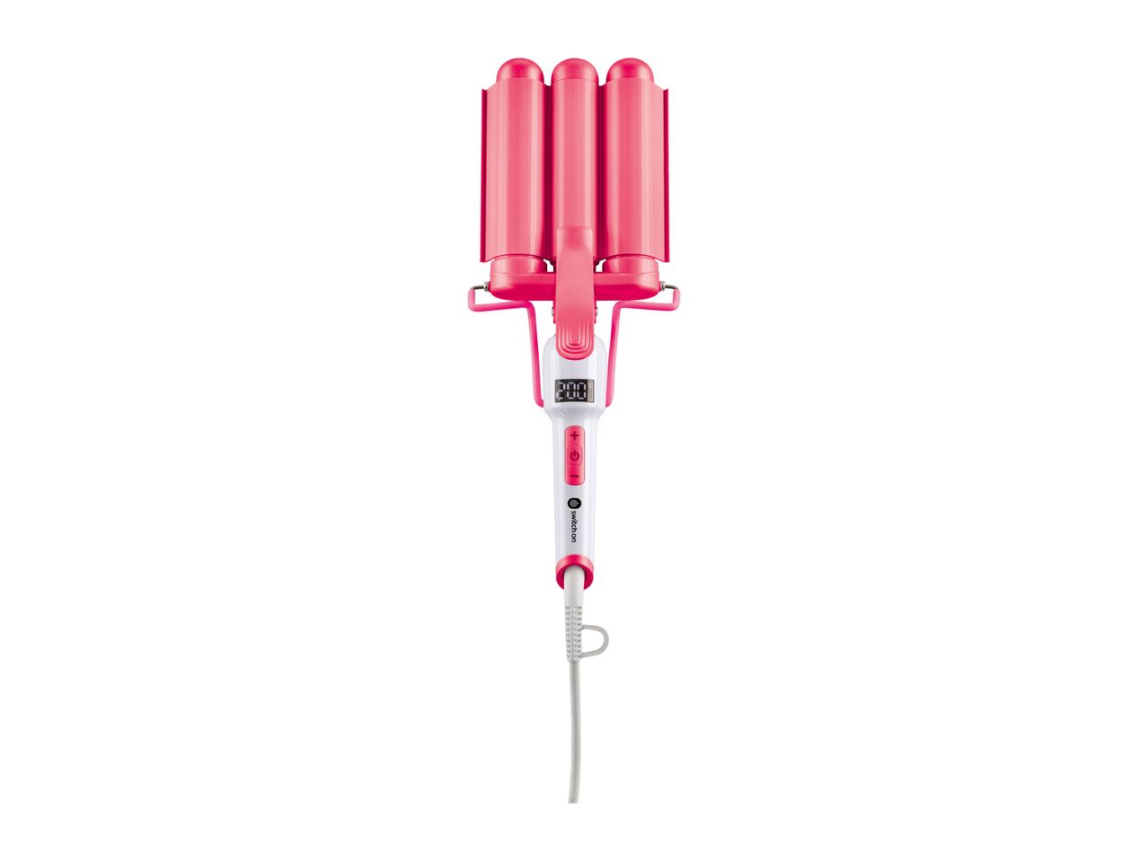 A pink three-barrel curling iron.