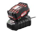 A Craftsman 20V lithium-ion battery on its charger.