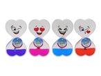 Four heart-shaped liquid motion timers with cute faces.