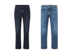 Zwei Paar Lee Jeans, eine dunkelblau, eine hellblau.