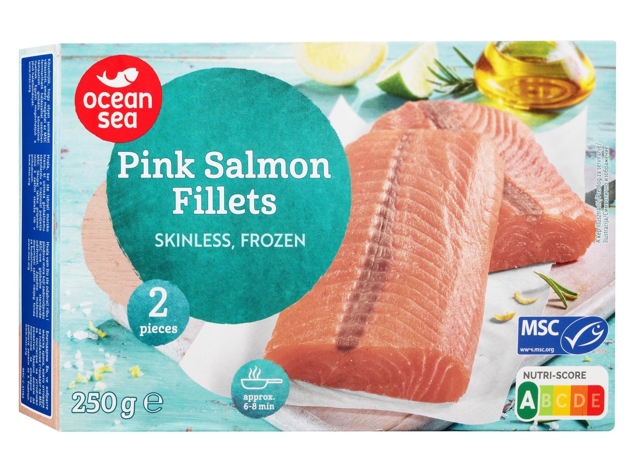 Ocean Sea rózsaszín lazacfilé, bőr nélküli, fagyasztott, 250g-os kiszerelésben.