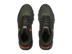 Top view of a pair of men's dark green hiking shoes with orange details