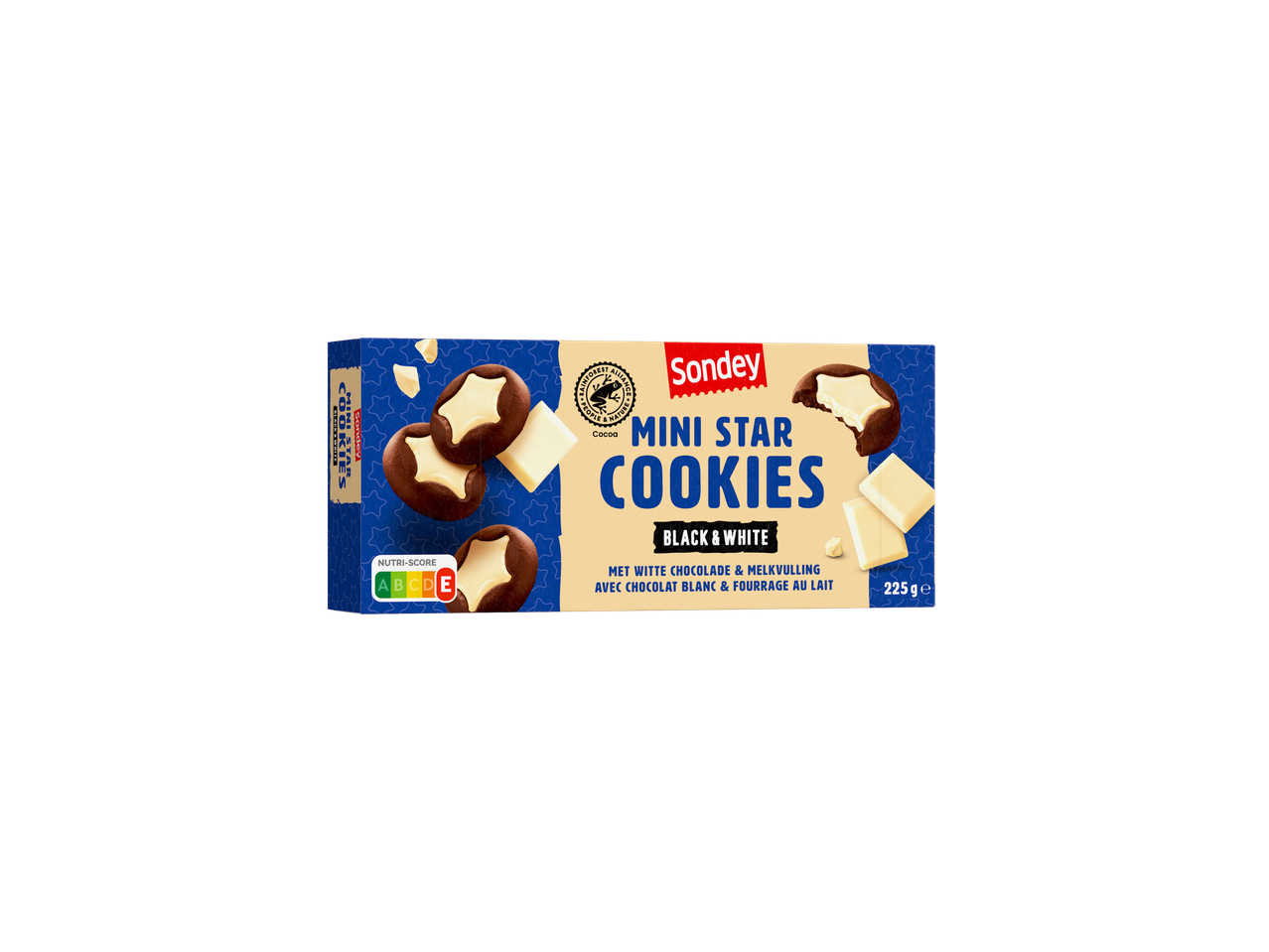 Sondey Mini Star Cookies Black & White met witte chocolade en melkvulling, 225g