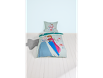 A Frozen-themed children's duvet cover set with Elsa and Anna, featuring Olaf on the pillow.