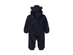 Baby-Overall aus flauschigem Stoff in Dunkelblau mit Kapuze und Bärenohren