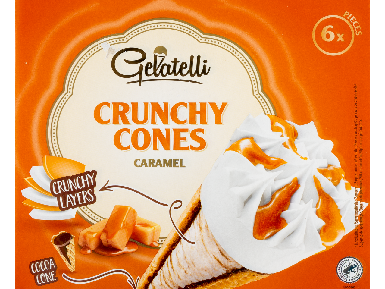 Gelatelli Crunchy Cones, caramel flavour: 6 pieces.