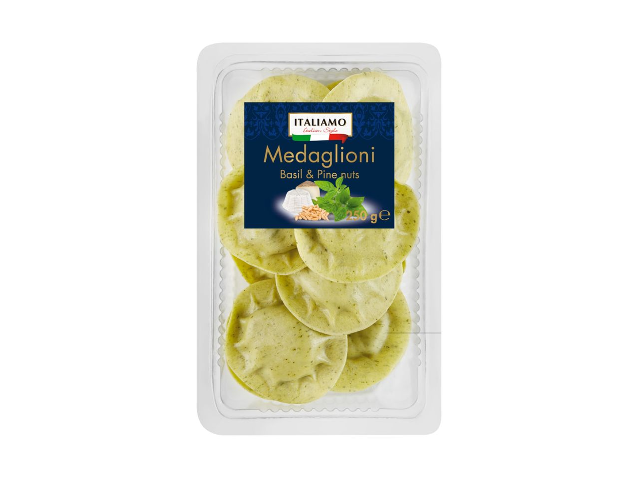 ITALIAMO Medaglioni mit Basilikum und Pinienkernen (250g).