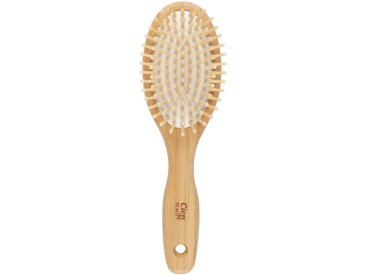 Cien Beauty bamboo hairbrush with oval head and wooden pins.