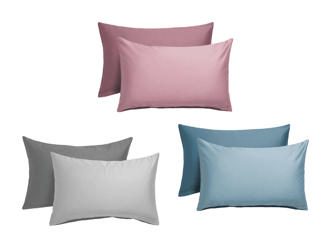 Kissensets in Rosa, Grau und Blau.